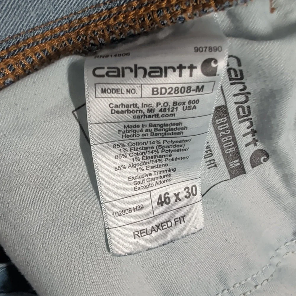 Carhartt Carpenter Jeans Mens 46x30 Blue BD2808-M Relaxed Fit Rugged Workwear